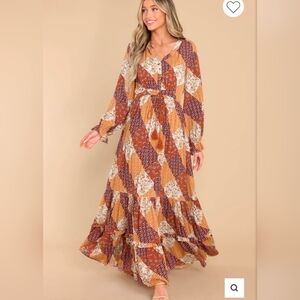 Long flowy dress Brown Patchwork Floral Print Maxi Dress